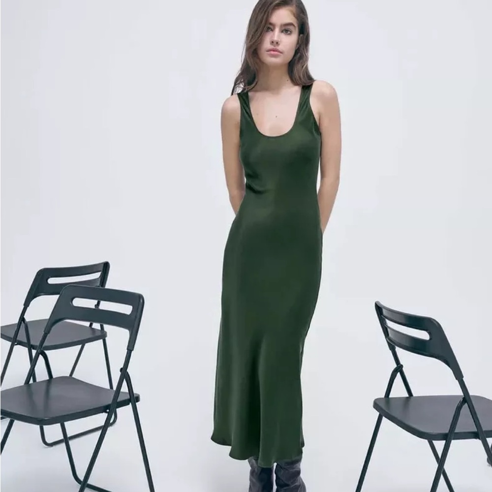 Silk Laundry Scoop Neck Dress - Cedar - S